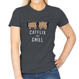 Catflix And Chill - Womens T-Shirts RIPT Apparel Small / Charcoal