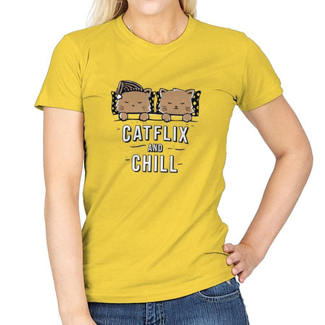 Catflix And Chill - Womens T-Shirts RIPT Apparel Small / Daisy