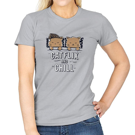 Catflix And Chill - Womens T-Shirts RIPT Apparel Small / Sport Grey