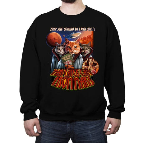 Cats from Mars - Crew Neck Sweatshirt Crew Neck Sweatshirt RIPT Apparel Small / Black