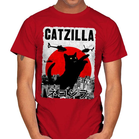 Catzilla City Attack - Mens T-Shirts RIPT Apparel Small / Red