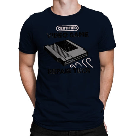 Certified Video Game Repair Tech - Mens Premium T-Shirts RIPT Apparel Small / Midnight Navy