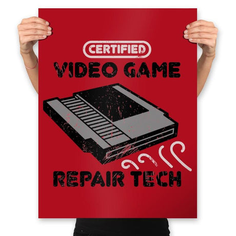 Certified Video Game Repair Tech - Prints Posters RIPT Apparel 18x24 / Red