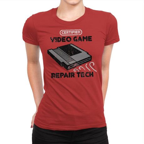 Certified Video Game Repair Tech - Womens Premium T-Shirts RIPT Apparel Small / Red
