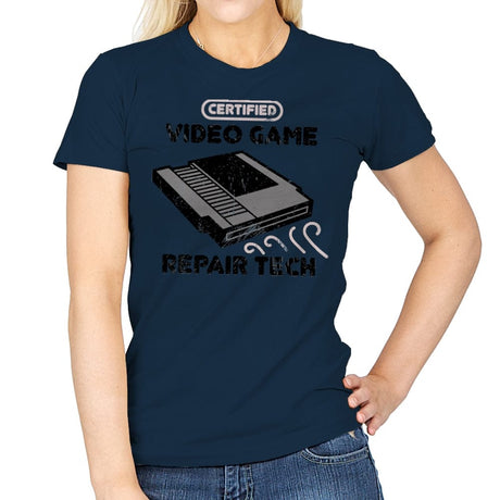 Certified Video Game Repair Tech - Womens T-Shirts RIPT Apparel Small / Navy