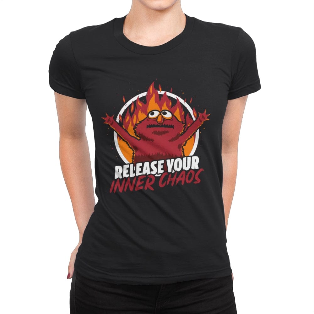 Chaos Puppet Fire - Womens Premium T-Shirts RIPT Apparel Small / Black