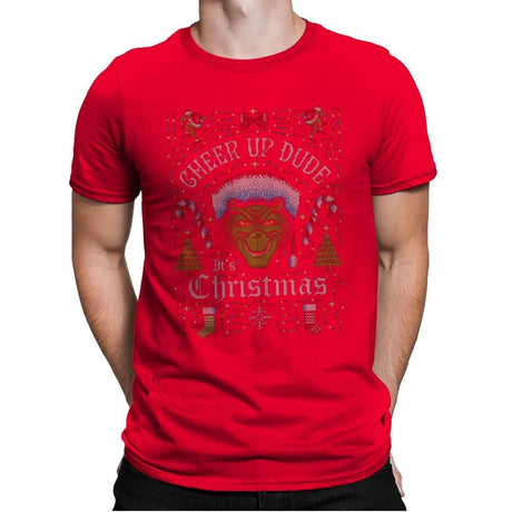Cheer Up Dude, It's Christmas - Ugly Holiday - Mens Premium T-Shirts RIPT Apparel Small / Red