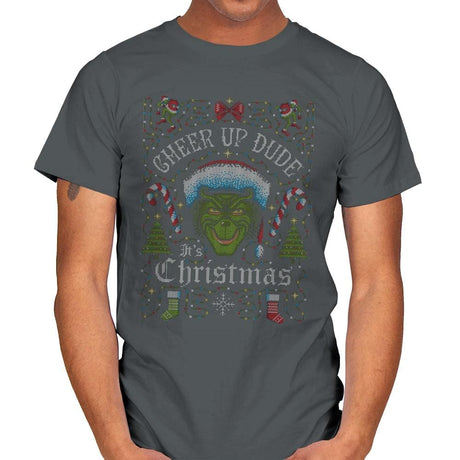Cheer Up Dude, It's Christmas - Ugly Holiday - Mens T-Shirts RIPT Apparel Small / Charcoal
