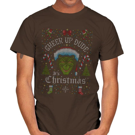Cheer Up Dude, It's Christmas - Ugly Holiday - Mens T-Shirts RIPT Apparel Small / Dark Chocolate