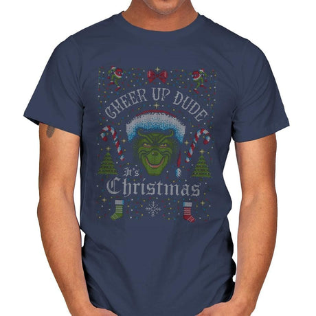 Cheer Up Dude, It's Christmas - Ugly Holiday - Mens T-Shirts RIPT Apparel Small / Navy
