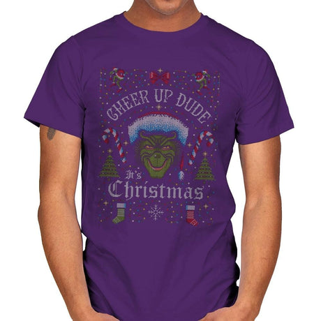 Cheer Up Dude, It's Christmas - Ugly Holiday - Mens T-Shirts RIPT Apparel Small / Purple