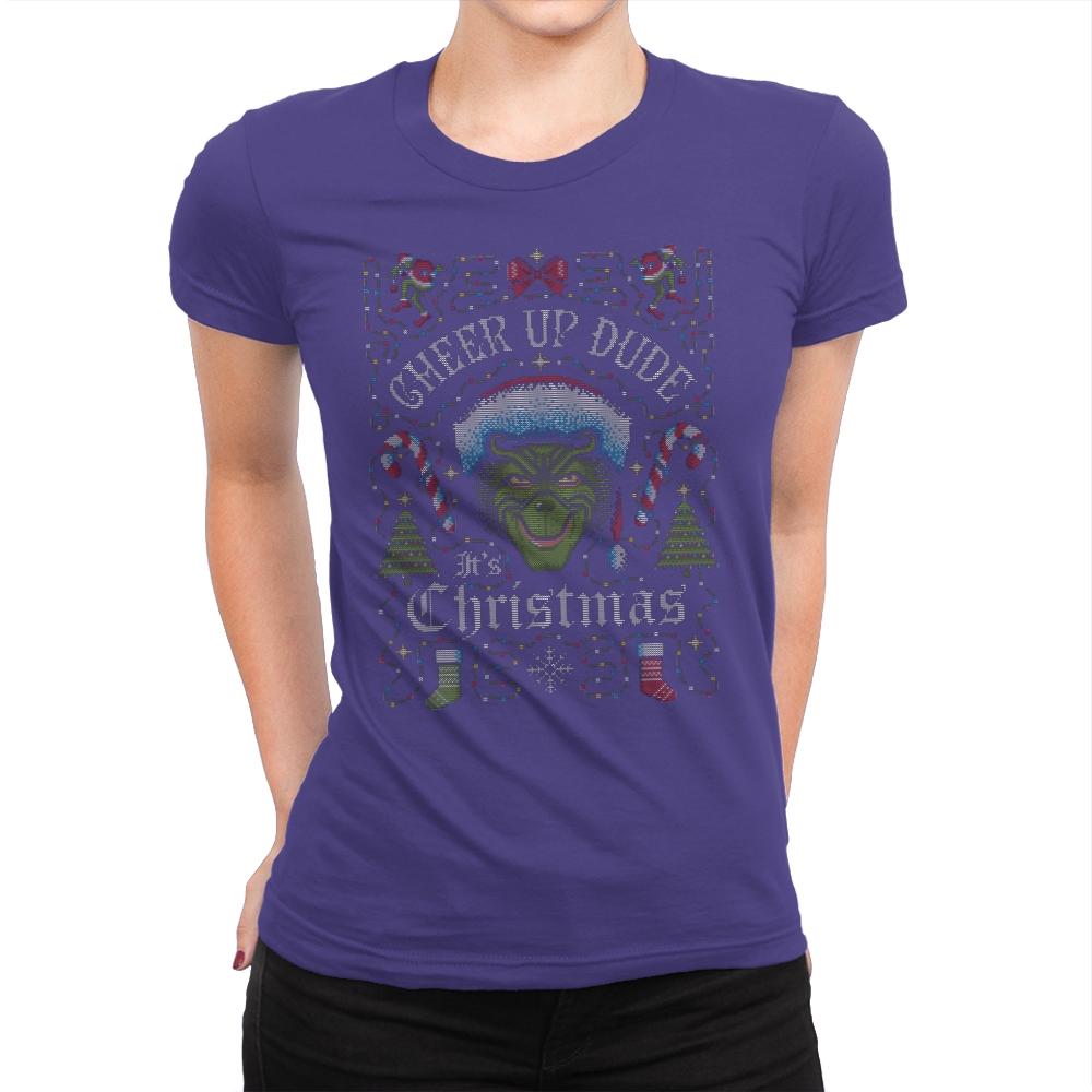 Cheer Up Dude, It's Christmas - Ugly Holiday - Womens Premium T-Shirts RIPT Apparel Small / Purple Rush