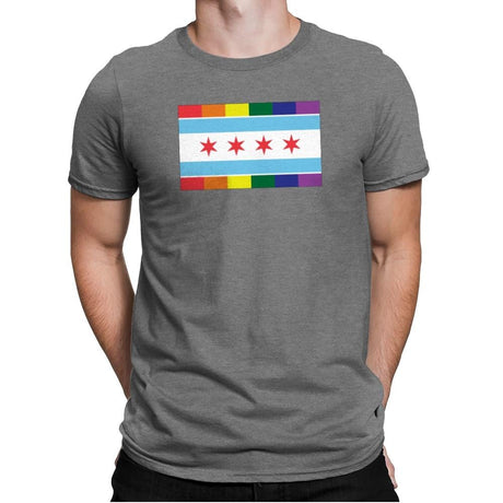 Chicago Rainbow Pride Flag - Pride - Mens Premium T-Shirts RIPT Apparel Small / Heather Grey