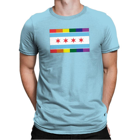 Chicago Rainbow Pride Flag - Pride - Mens Premium T-Shirts RIPT Apparel Small / Light Blue