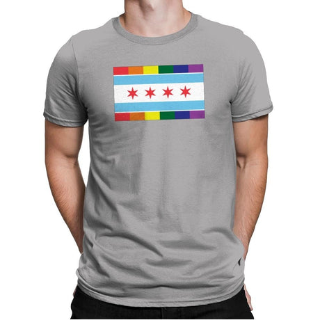 Chicago Rainbow Pride Flag - Pride - Mens Premium T-Shirts RIPT Apparel Small / Light Grey