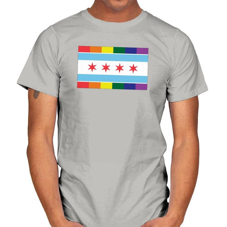 Chicago Rainbow Pride Flag - Pride - Mens T-Shirts RIPT Apparel Small / Ice Grey