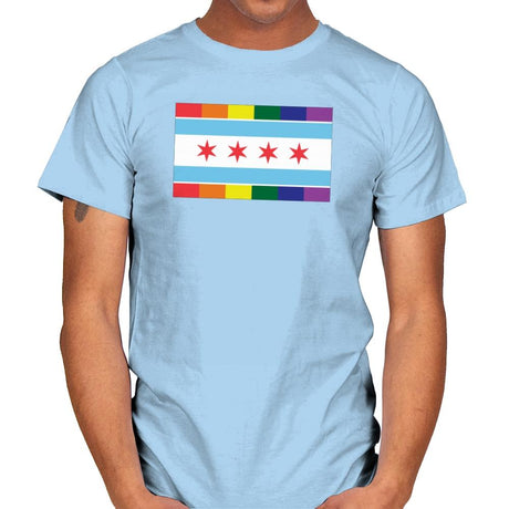 Chicago Rainbow Pride Flag - Pride - Mens T-Shirts RIPT Apparel Small / Light Blue
