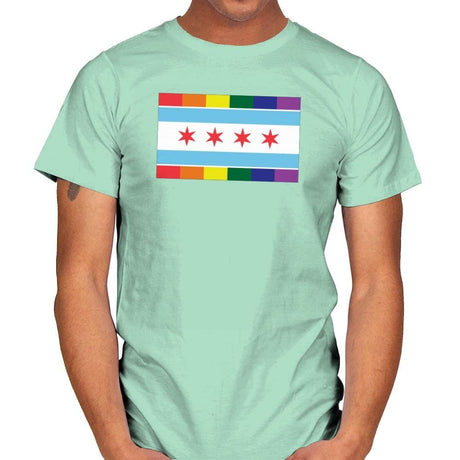 Chicago Rainbow Pride Flag - Pride - Mens T-Shirts RIPT Apparel Small / Mint Green