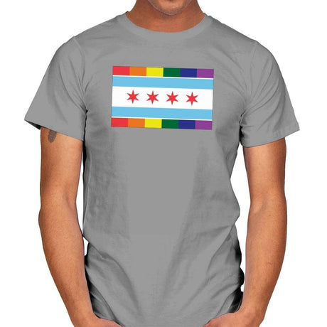 Chicago Rainbow Pride Flag - Pride - Mens T-Shirts RIPT Apparel Small / Sport Grey