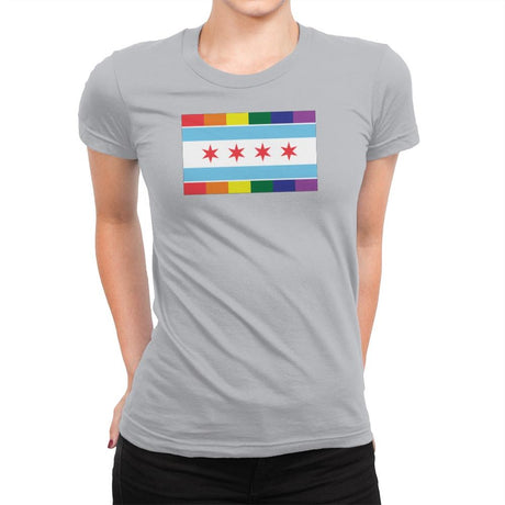 Chicago Rainbow Pride Flag - Pride - Womens Premium T-Shirts RIPT Apparel Small / Heather Grey