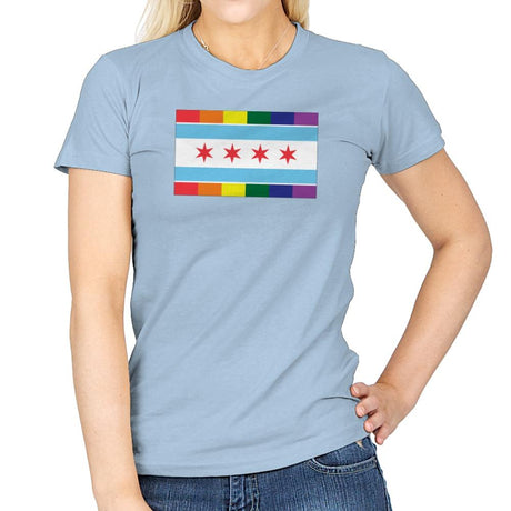 Chicago Rainbow Pride Flag - Pride - Womens T-Shirts RIPT Apparel Small / Light Blue