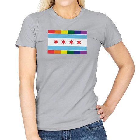 Chicago Rainbow Pride Flag - Pride - Womens T-Shirts RIPT Apparel Small / Sport Grey