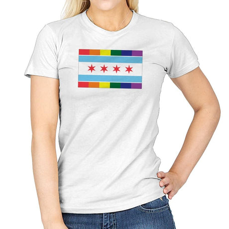 Chicago Rainbow Pride Flag - Pride - Womens T-Shirts RIPT Apparel Small / White
