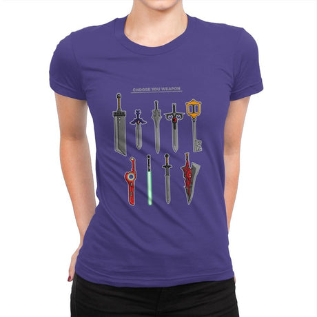 Choose Your Weapons - Womens Premium T-Shirts RIPT Apparel Small / Purple Rush