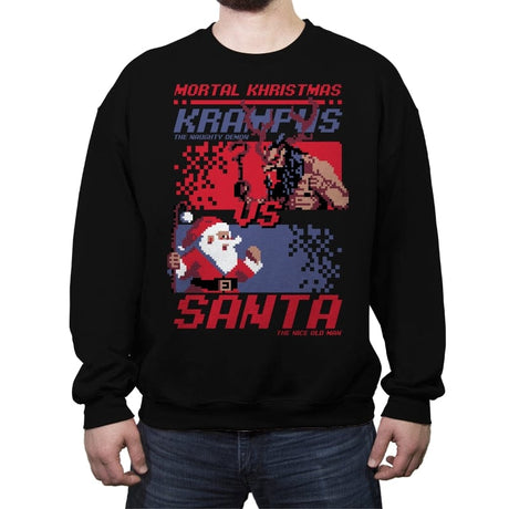 Christmas Fight - Pixel Santa vs Krampus - Shirt Club - Crew Neck Sweatshirt Crew Neck Sweatshirt RIPT Apparel Small / Black