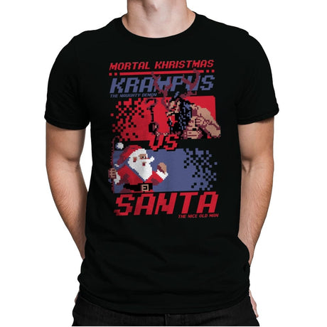 Christmas Fight - Pixel Santa vs Krampus - Shirt Club - Mens Premium T-Shirts RIPT Apparel Small / Black