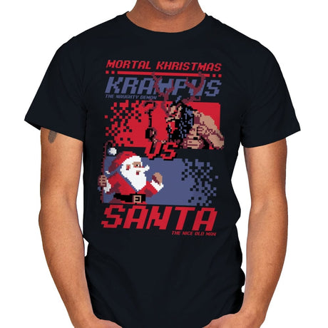 Christmas Fight - Pixel Santa vs Krampus - Shirt Club - Mens T-Shirts RIPT Apparel Small / Black