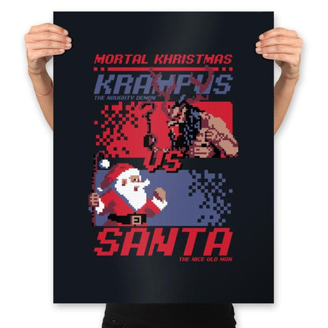 Christmas Fight - Pixel Santa vs Krampus - Shirt Club - Prints Posters RIPT Apparel 18x24 / Black