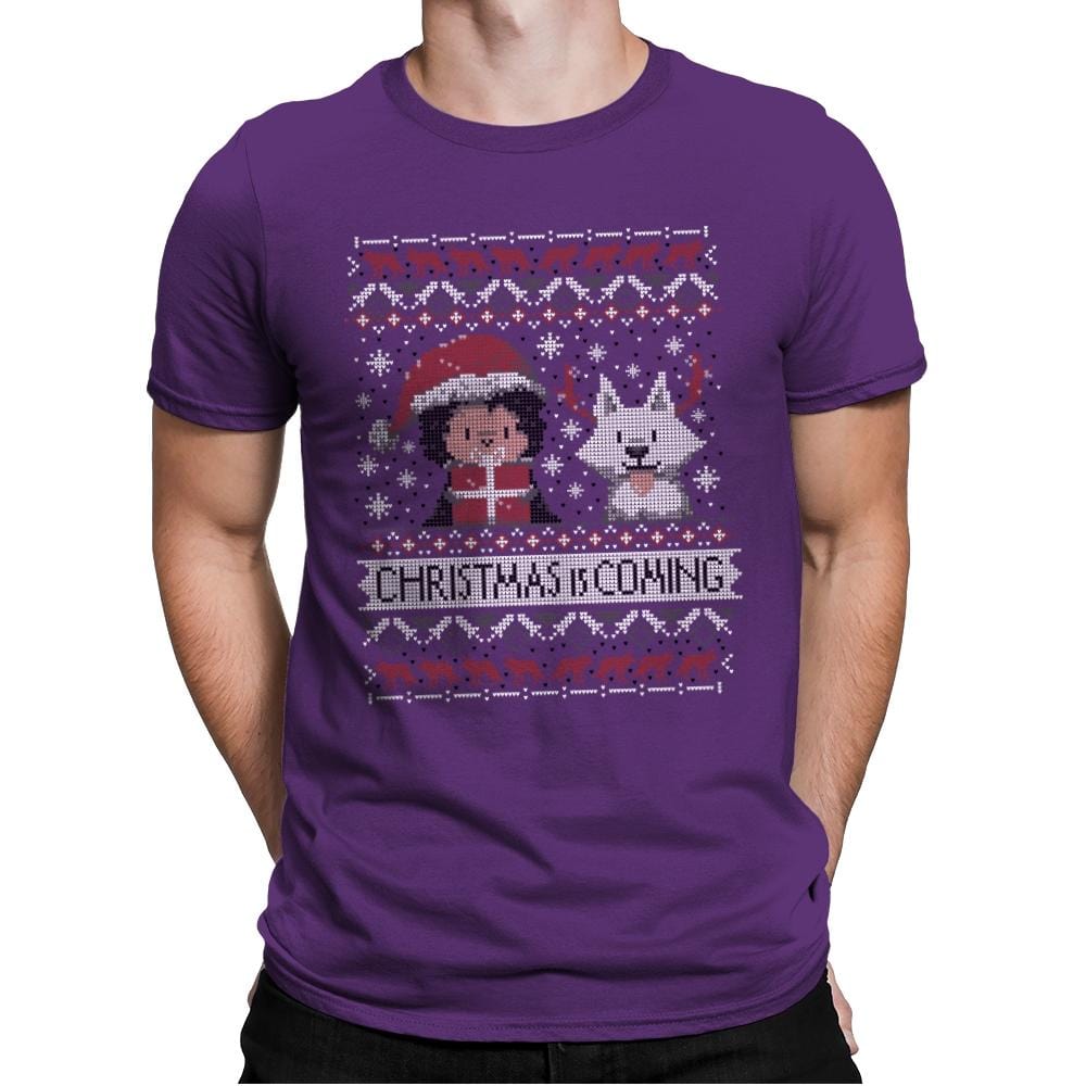 Christmas is Coming - Ugly Holiday - Mens Premium T-Shirts RIPT Apparel Small / Purple Rush
