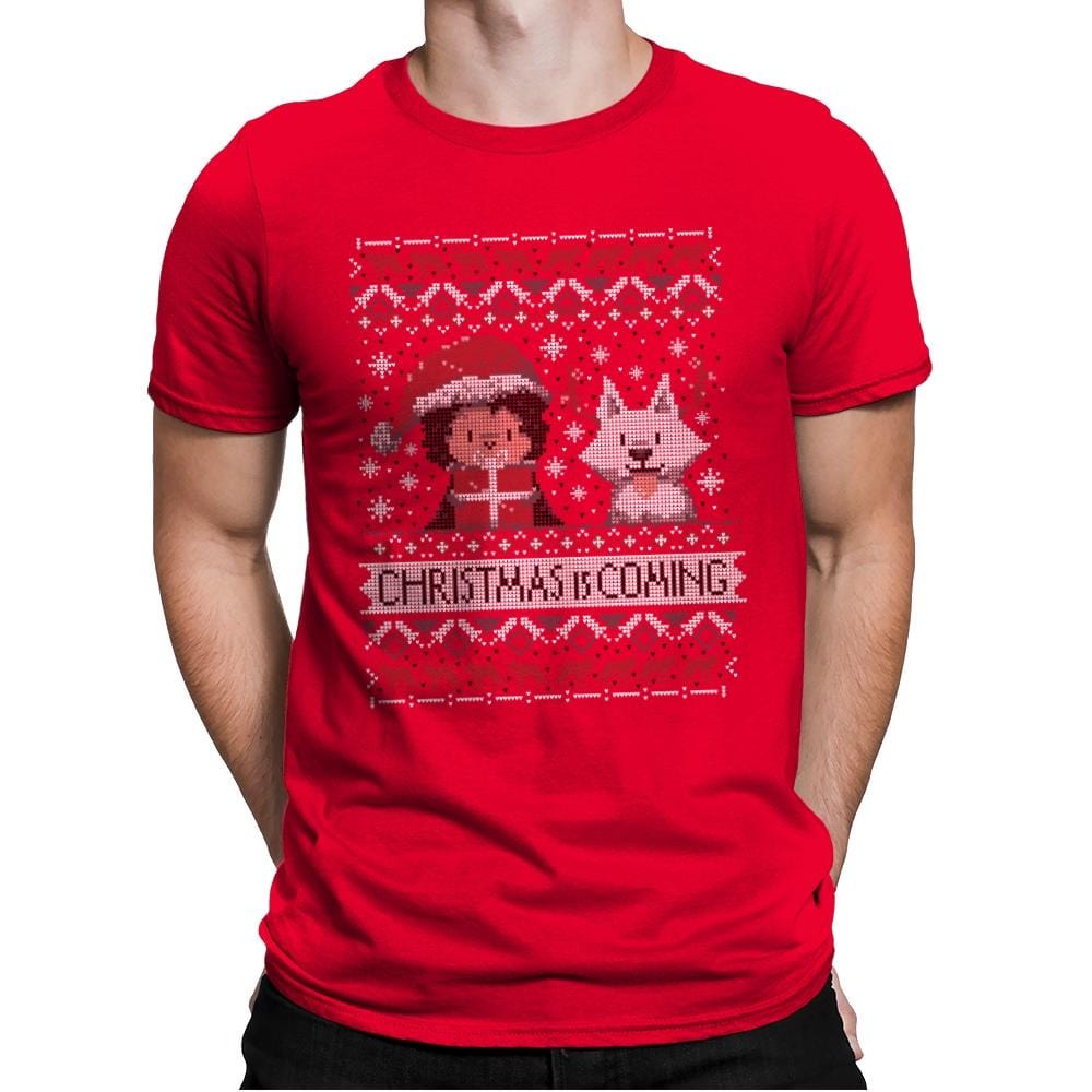 Christmas is Coming - Ugly Holiday - Mens Premium T-Shirts RIPT Apparel Small / Red