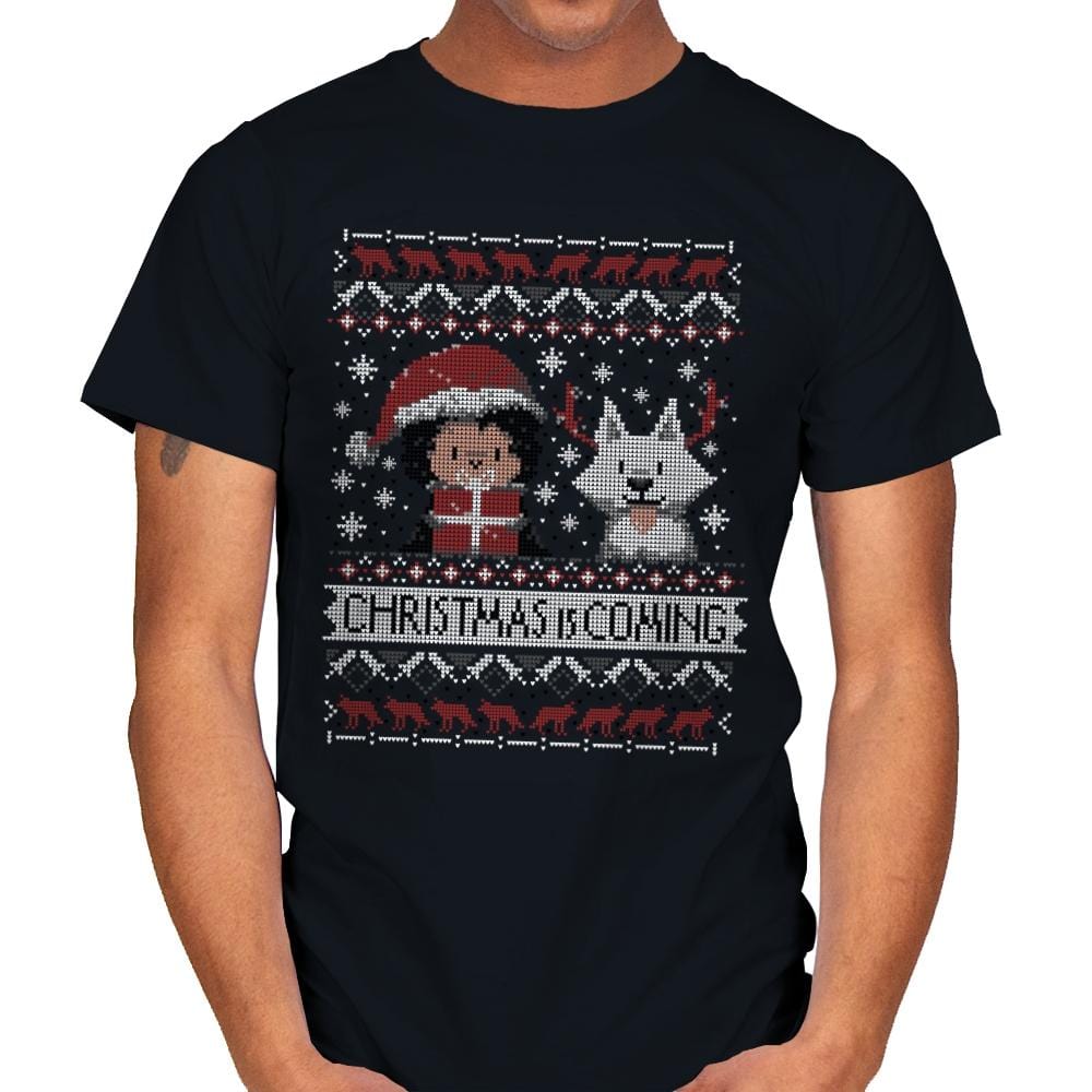 Christmas is Coming - Ugly Holiday - Mens T-Shirts RIPT Apparel Small / Black