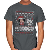 Christmas is Coming - Ugly Holiday - Mens T-Shirts RIPT Apparel Small / Charcoal