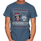 Christmas is Coming - Ugly Holiday - Mens T-Shirts RIPT Apparel Small / Indigo Blue