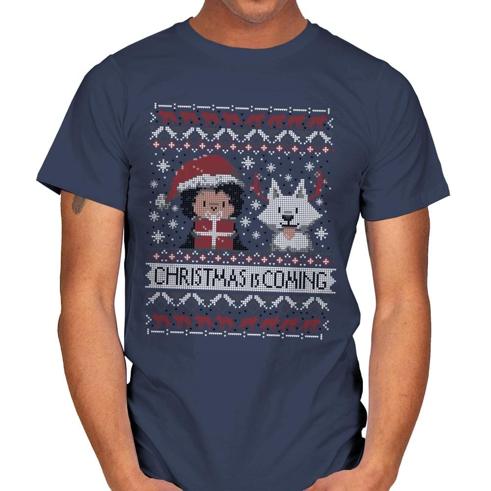 Christmas is Coming - Ugly Holiday - Mens T-Shirts RIPT Apparel Small / Navy