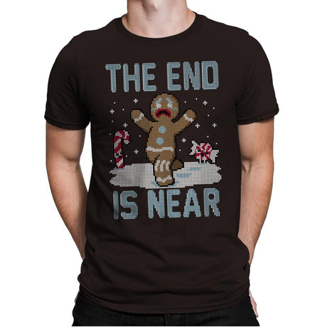 Christmas is Near! - Ugly Holiday - Mens Premium T-Shirts RIPT Apparel Small / Dark Chocolate
