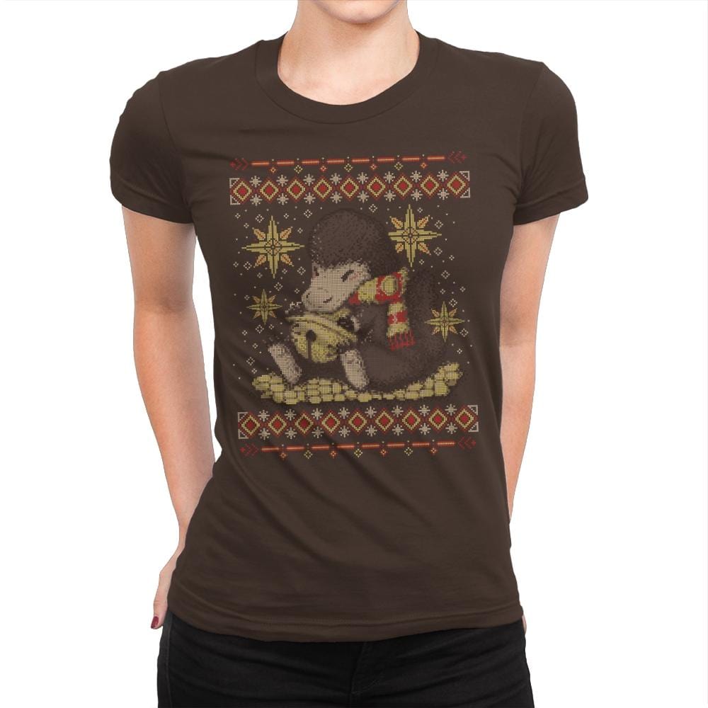 Christmas Niffler - Ugly Holiday - Womens Premium T-Shirts RIPT Apparel Small / Dark Chocolate