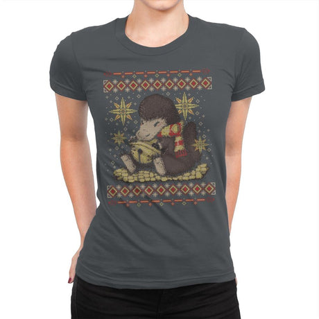 Christmas Niffler - Ugly Holiday - Womens Premium T-Shirts RIPT Apparel Small / Heavy Metal