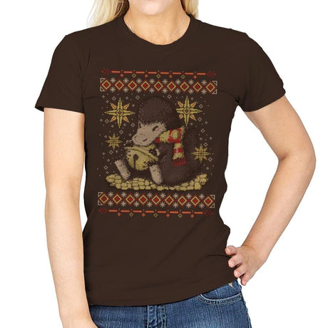 Christmas Niffler - Ugly Holiday - Womens T-Shirts RIPT Apparel Small / Dark Chocolate
