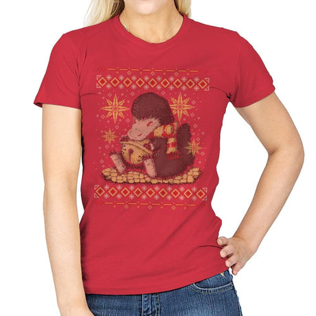 Christmas Niffler - Ugly Holiday - Womens T-Shirts RIPT Apparel Small / Red