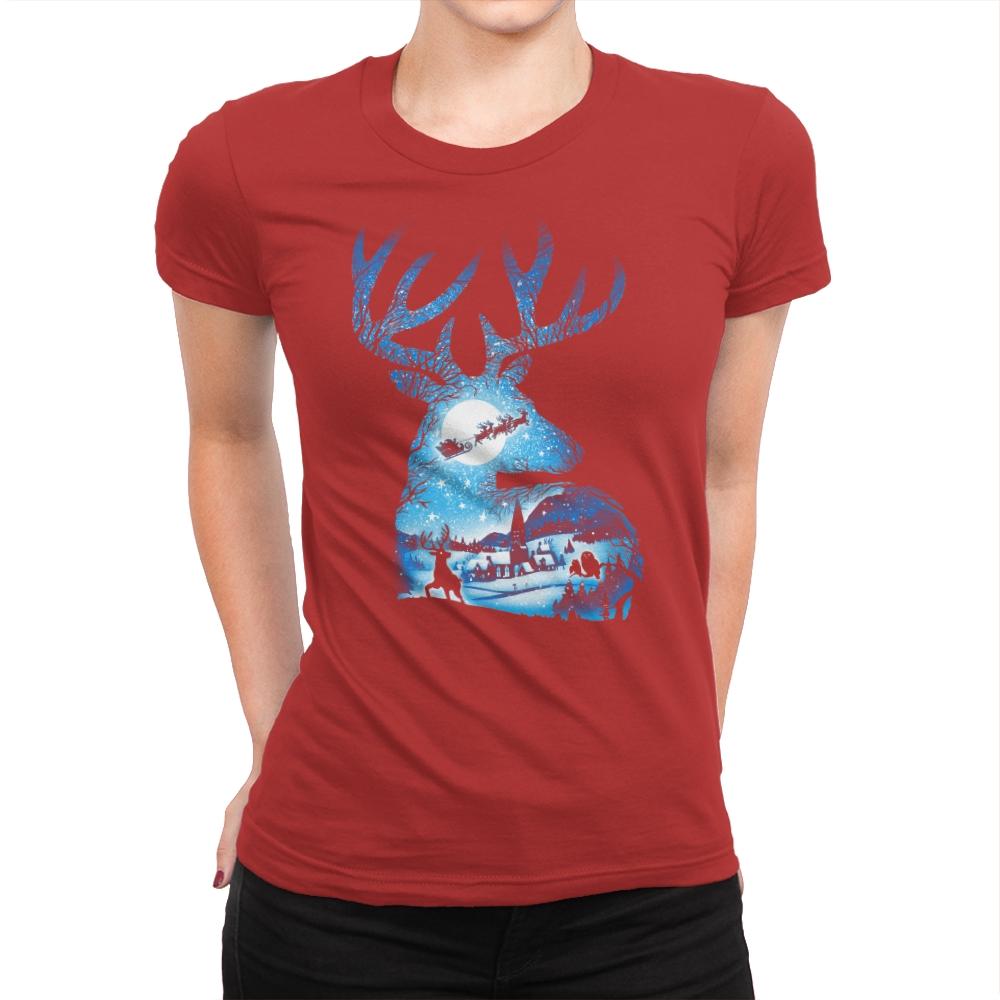 Christmas Reindeer - Womens Premium T-Shirts RIPT Apparel Small / Red