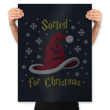 Christmas Sorting Hat - Ugly Holiday - Prints Posters RIPT Apparel 18x24 / Black