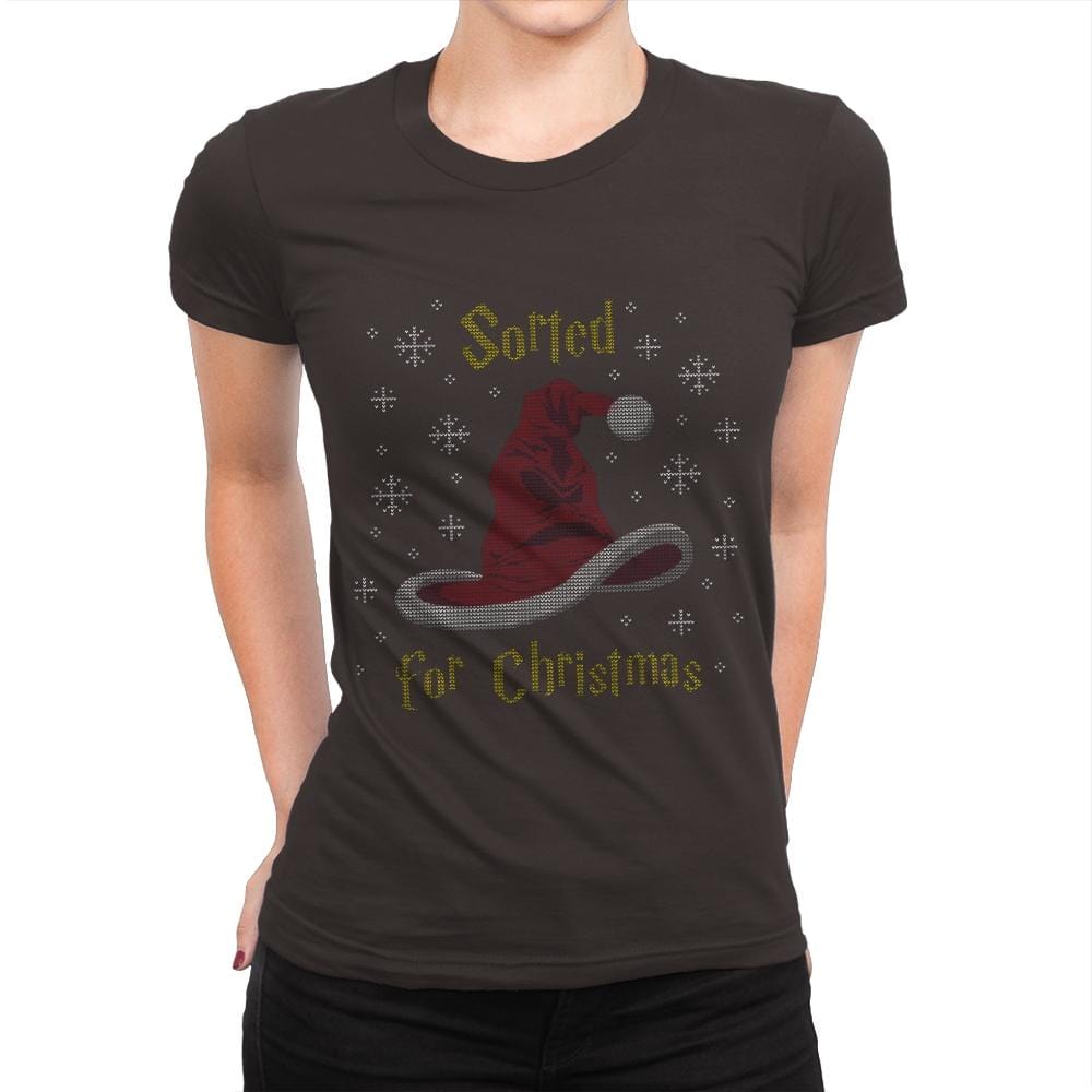 Christmas Sorting Hat - Ugly Holiday - Womens Premium T-Shirts RIPT Apparel Small / Dark Chocolate