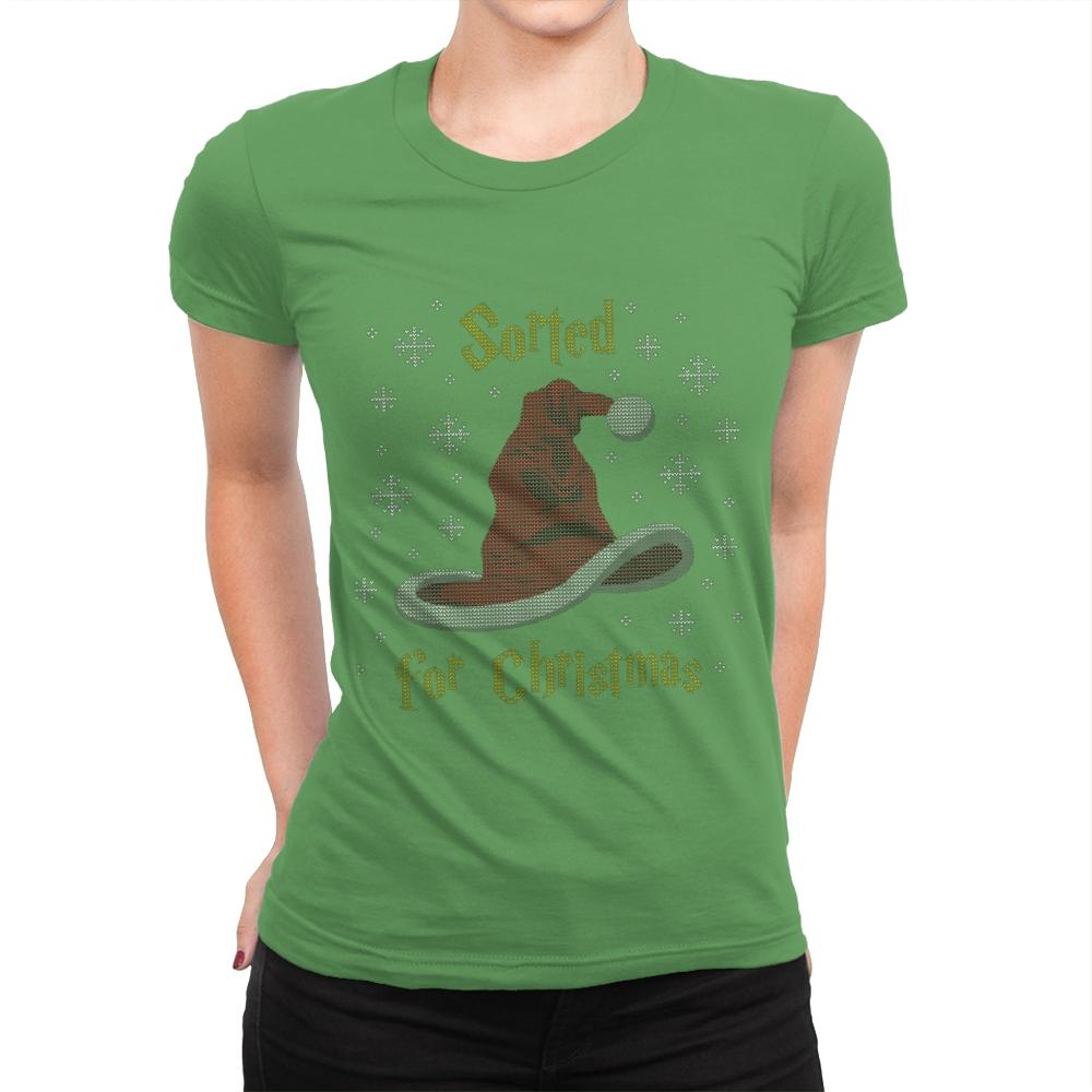 Christmas Sorting Hat - Ugly Holiday - Womens Premium T-Shirts RIPT Apparel Small / Kelly Green