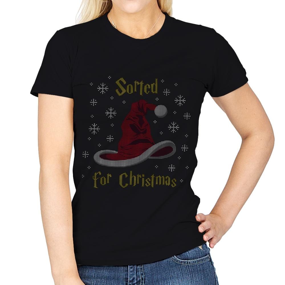 Christmas Sorting Hat - Ugly Holiday - Womens T-Shirts RIPT Apparel Small / Black