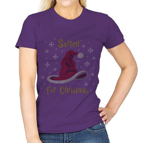 Christmas Sorting Hat - Ugly Holiday - Womens T-Shirts RIPT Apparel Small / Purple