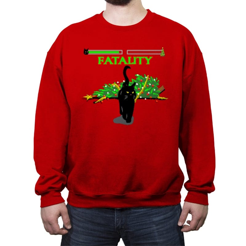 Christmas Tree Kombat - Crew Neck Sweatshirt Crew Neck Sweatshirt RIPT Apparel Small / Red